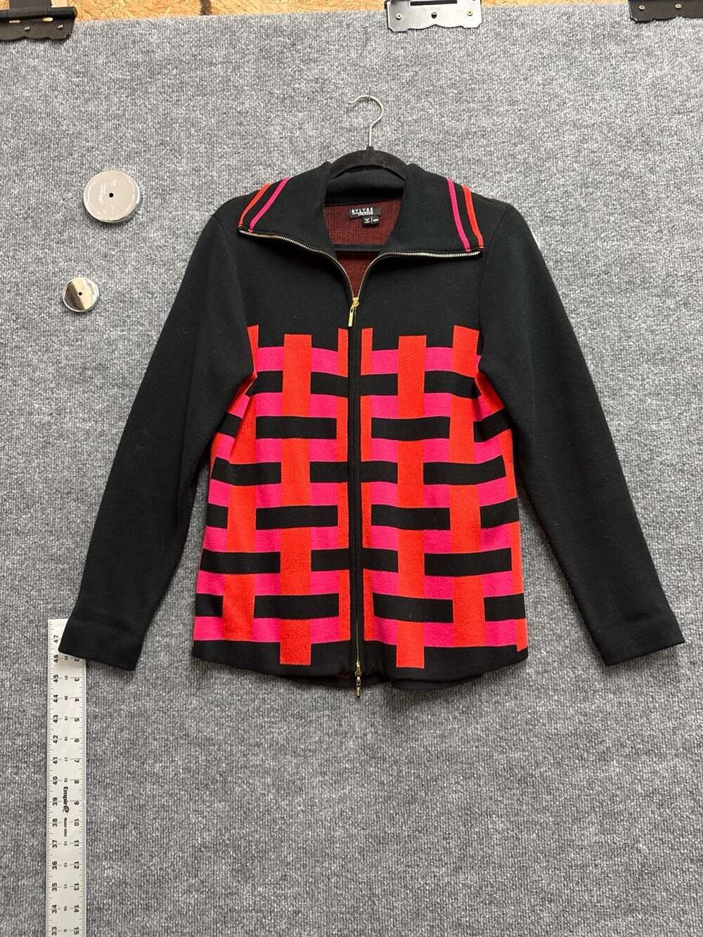 Bylyse Spenard Geometric Colorblock Full-Zip Knit Cardigan Jacket